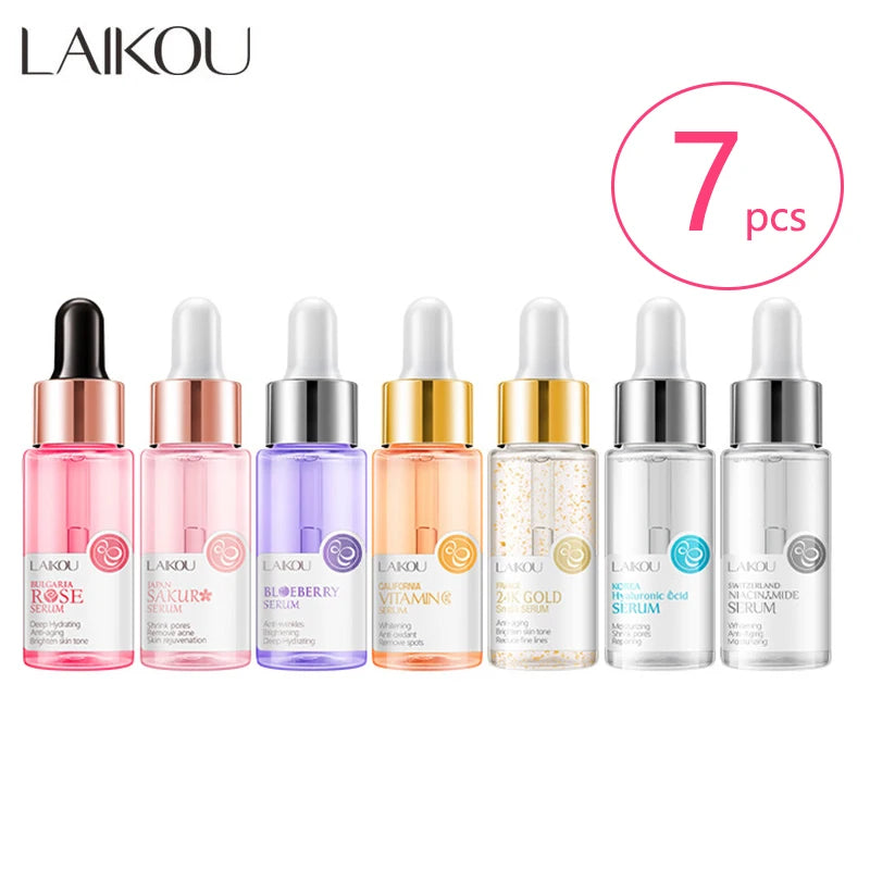 🌟 LAIKOU Sérum Visage 7 Flacons – 24K Or, Escargot, Sakura, Acide Hyaluronique, Vitamine C & Niacinamide