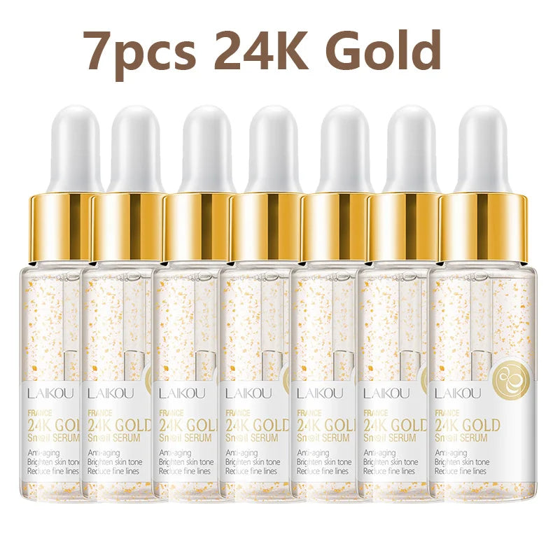 🌟 LAIKOU Sérum Visage 7 Flacons – 24K Or, Escargot, Sakura, Acide Hyaluronique, Vitamine C & Niacinamide